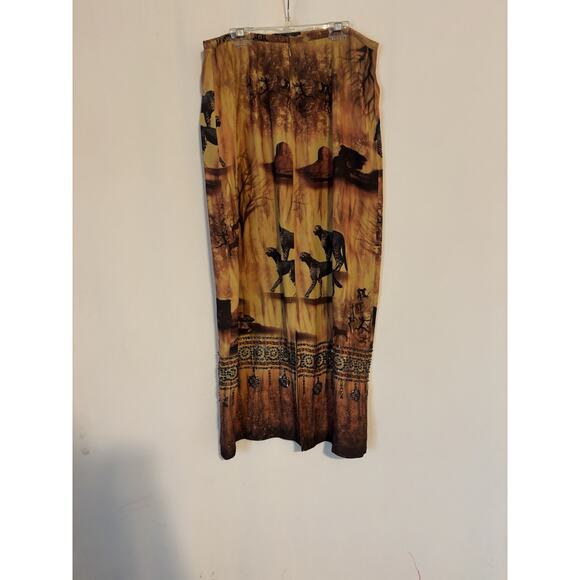 Silk Club Collection Skirt 14 Silk Safari Brown Yellow Midi - Picture 11 of 15